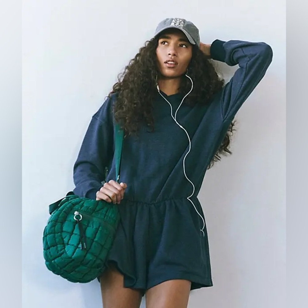 FP Movement by Free People Navy Long-Sleeve Romper with Green Bag